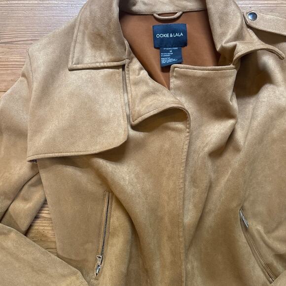 Ookie & LaLa brown tan faux suede open  jacket SIZE M - Picture 4 of 7